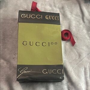 Gucci Olive Green & Black Gift Bag with Red Ribbon Accent